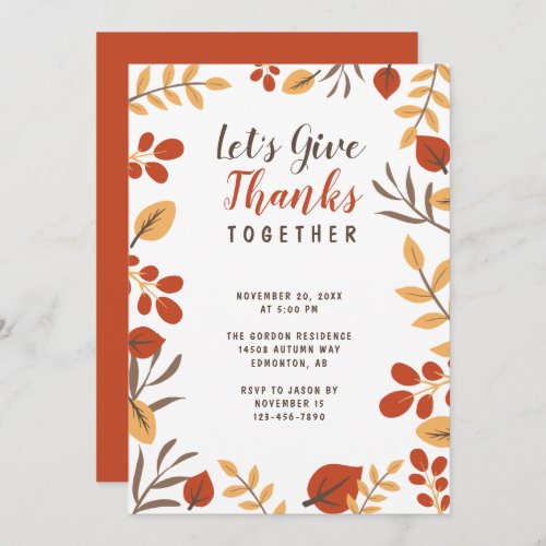 Lets Give Thanks Thanksgiving Dinner Fall Foliage Invitation