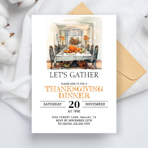 Lets Give Thanks Thanksgiving Dinner Friendsgiving Invitation
