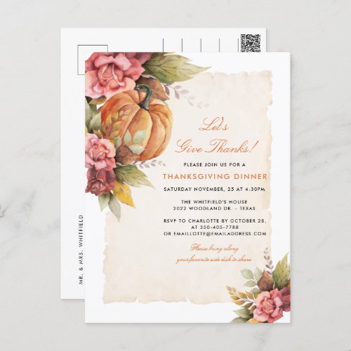 Lets Give Thanks Thanksgiving Dinner Holiday Postcard