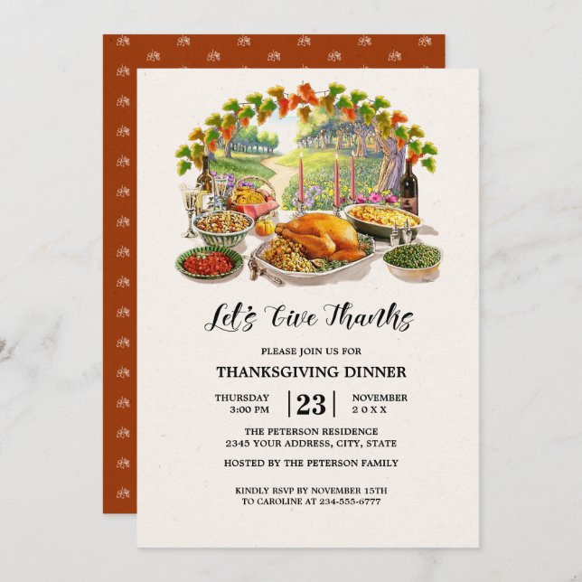 Let's Give Thanks. Thanksgiving Dinner  Invitation (Front/Back)