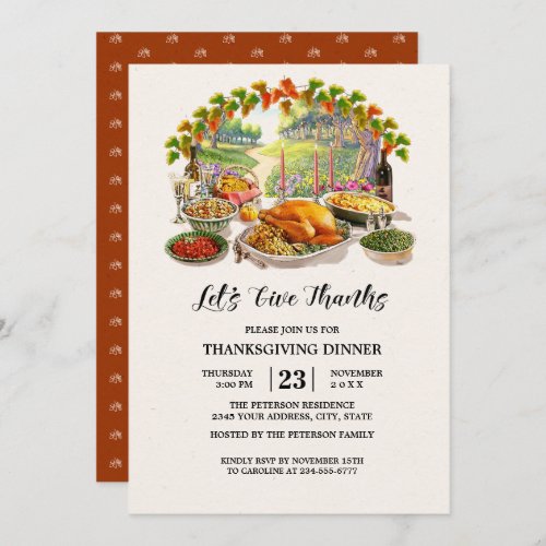 Lets Give Thanks Thanksgiving Dinner  Invitation