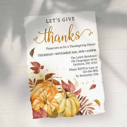 Lets give Thanks Thanksgiving Dinner Invitation