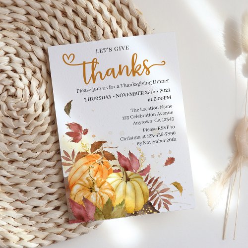 Lets give Thanks Thanksgiving Dinner Invitation