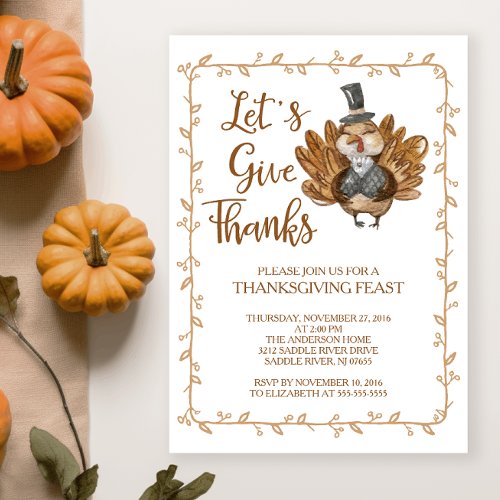 Let's Give Thanks Turkey Thanksgiving Party Card
