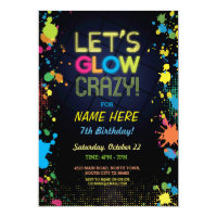 Let's Glow Crazy Birthday Neon Paint Invitation