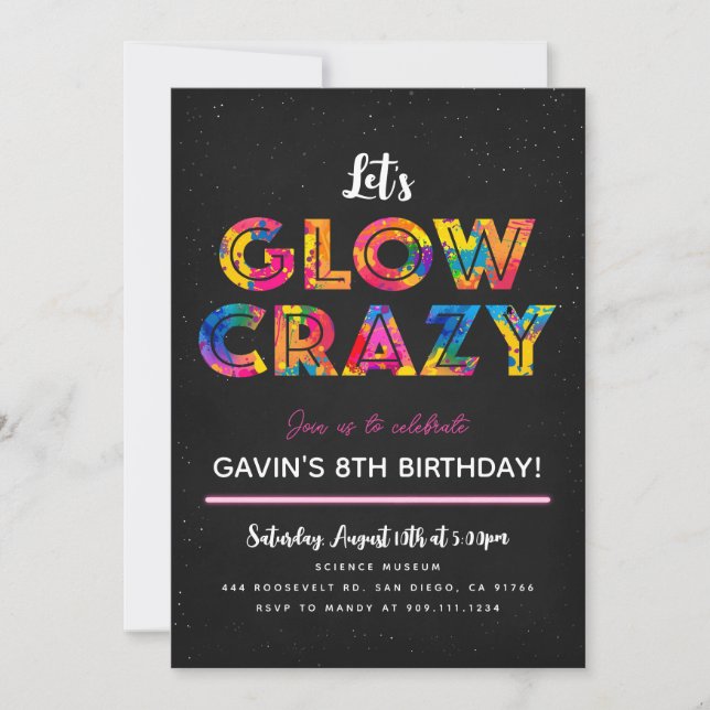 Let's Glow Crazy Fun Colorful Party Invitation (Front)