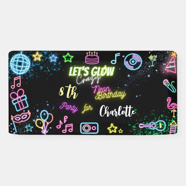 Let's glow crazy neon birthday banner (Horizontal)