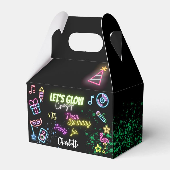 Let's glow crazy neon birthday favor boxes (Front Side)