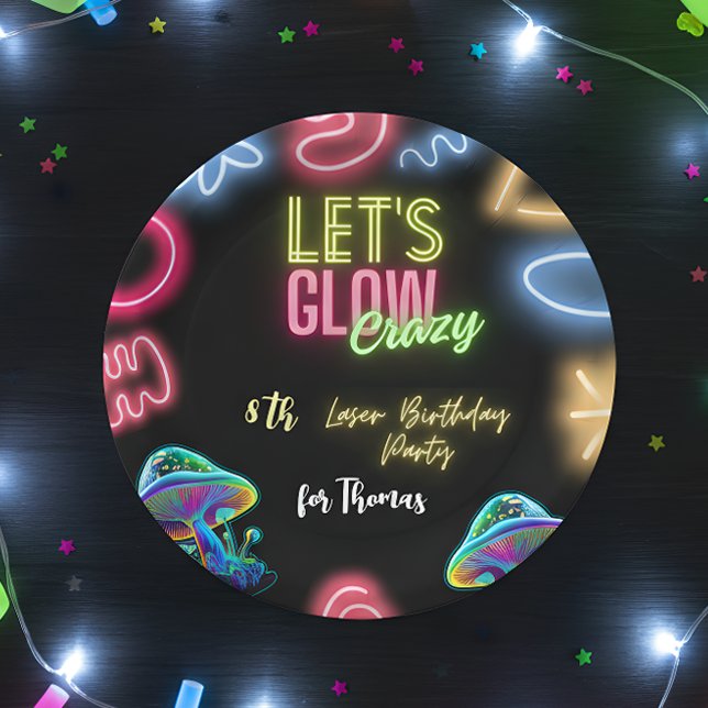 Let's glow crazy neon birthday laser party paper plates (Creator Uploaded)