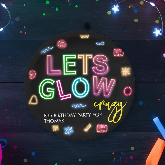 Let's glow crazy neon birthday laser party paper plates (Creator Uploaded)