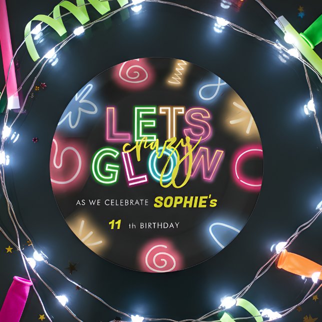 Let's glow crazy neon birthday laser party paper plates (Creator Uploaded)