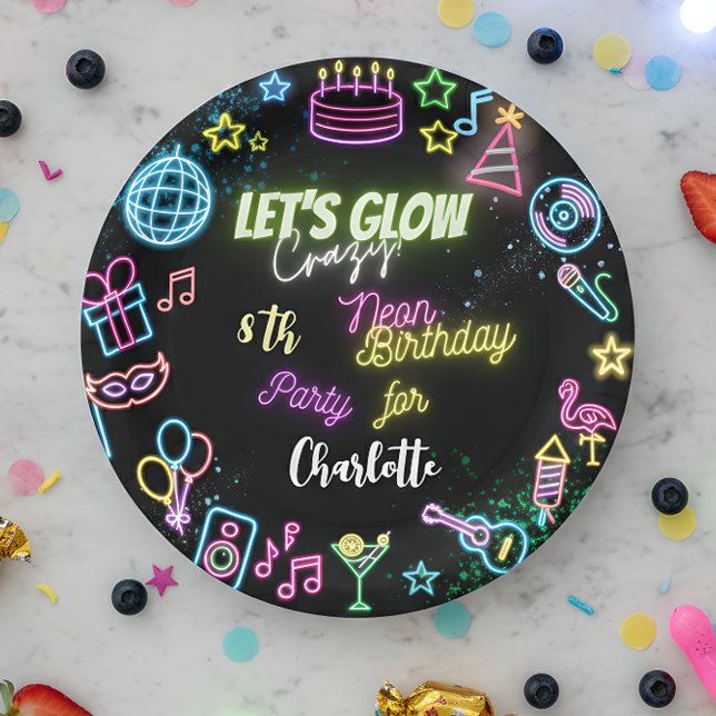 Let's glow crazy neon birthday paper plates (Creator Uploaded)