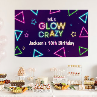 Let's GLOW Crazy Neon Colorful Birthday Party Banner