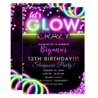 Let's GLOW Crazy Neon Glowing Birthday Party Invitation