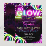Let's GLOW Crazy Neon Glowing Birthday Party Invitation