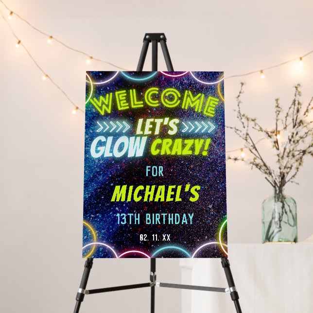 Let's Glow Crazy Neon Glowing Lights Party Welcome Foam Board (In Situ (Stand))