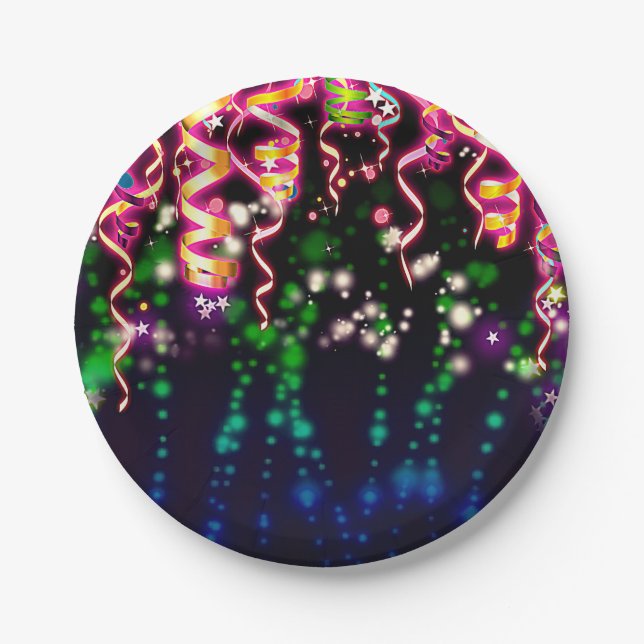 Let's Glow Crazy Neon Lights Birthday Party Paper Plates (Front)