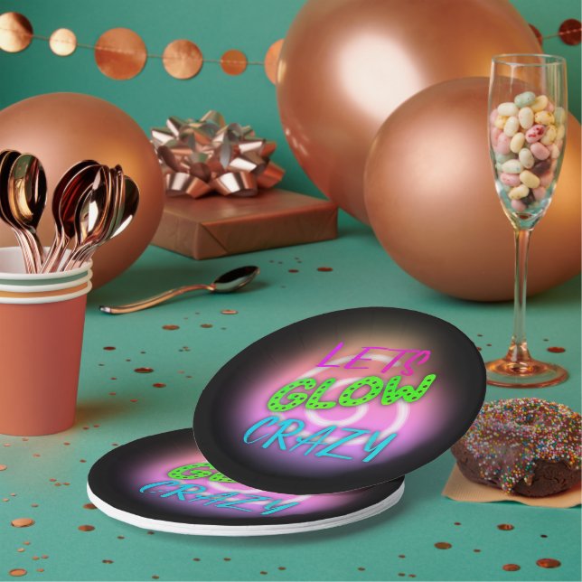 Let's Glow Crazy Neon Skating Birthday  Paper Plates (Multi)