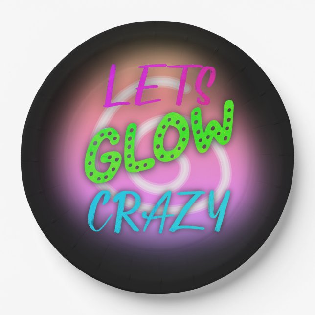 Let's Glow Crazy Neon Skating Birthday  Paper Plates (Front)