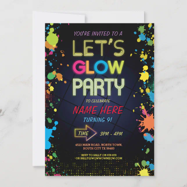 LET'S GLOW INVITE NEON PAINT KIDS BIRTHDAY PARTY | Zazzle