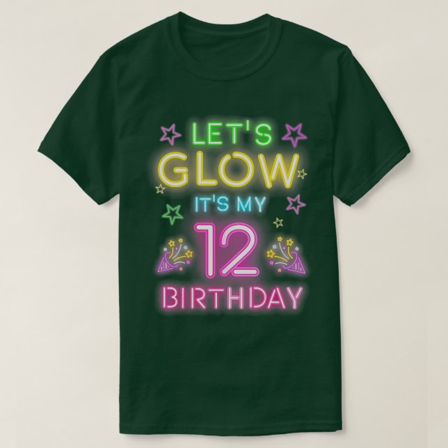 Lets Glow Party Its My 12th Birthday Retro 80s Rav T-Shirt (Design Front)