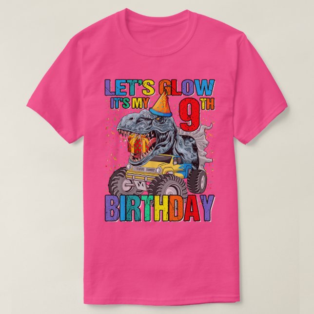 Let's Glow Party It's My 9th Birthday Monster Truc T-Shirt (Design Front)