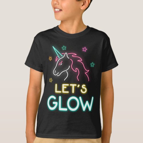 Lets Glow Party Unicorn 80s Retro T_Shirt