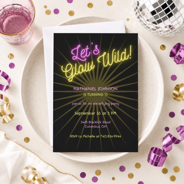 Let's Glow Wild Neon Birthday Party  Invitation (Creator Uploaded)