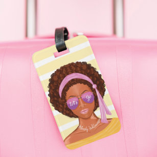 Let's Go   African America Beach Beauty Tropical Luggage Tag