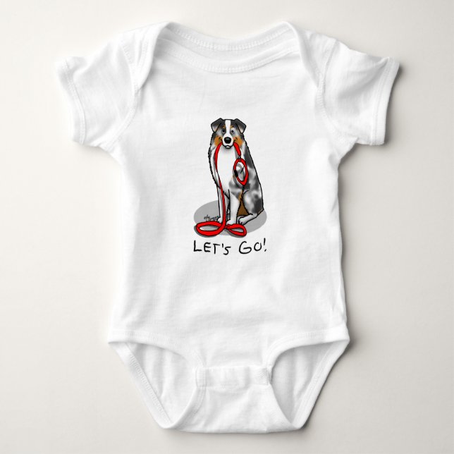 Let's Go! Australian Shepherd (blue merle tan/w 1) Baby Bodysuit (Front)