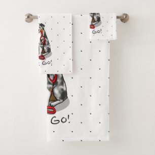 Let's Go! Australian Shepherd (blue merle tan/w 1) Bath Towel Set