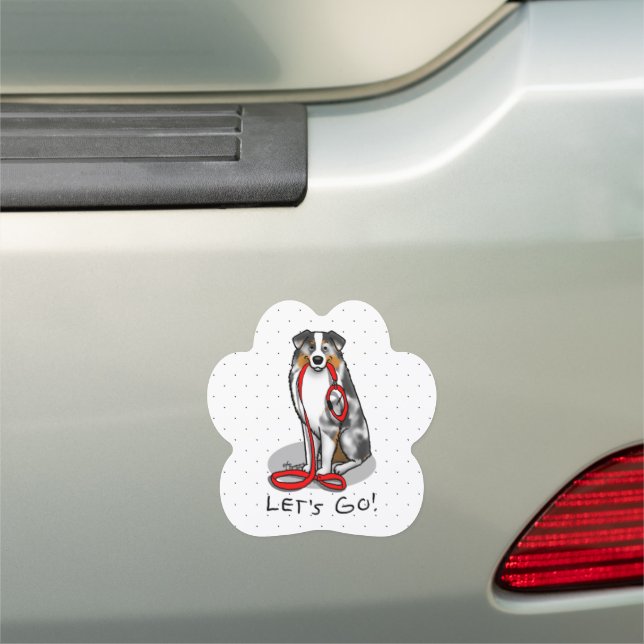 Let's Go! Australian Shepherd (blue merle tan/w 1) Car Magnet (In Situ)