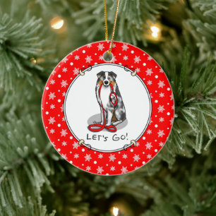 Let's Go! Australian Shepherd (blue merle tan/w 1) Ceramic Ornament