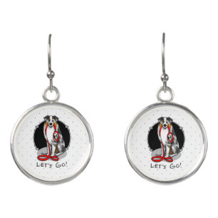Let's Go! Australian Shepherd (blue merle tan/w 1) Earrings