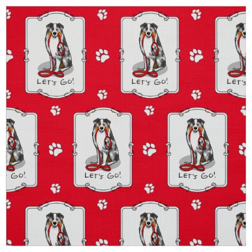 Let's Go! Australian Shepherd (blue merle tan/w 1) Fabric