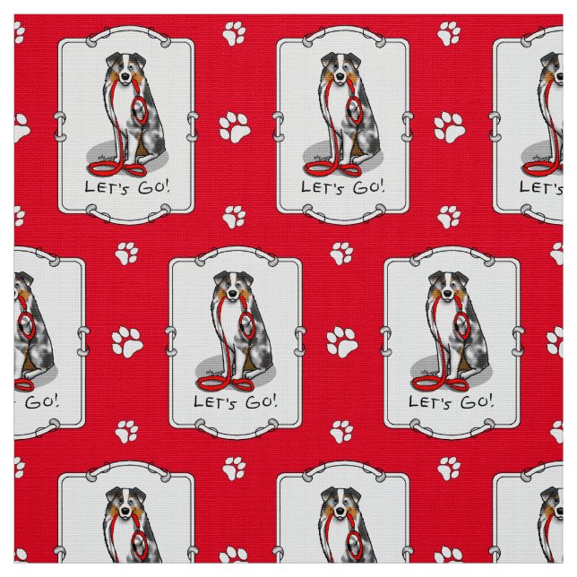 Let's Go! Australian Shepherd (blue merle tan/w 1) Fabric (Swatch)