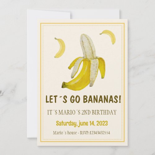 Lets Go Bananas Banana Birthday Invitation