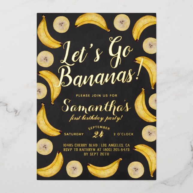Let's Go Bananas Birthday Foil Invitation (Front)