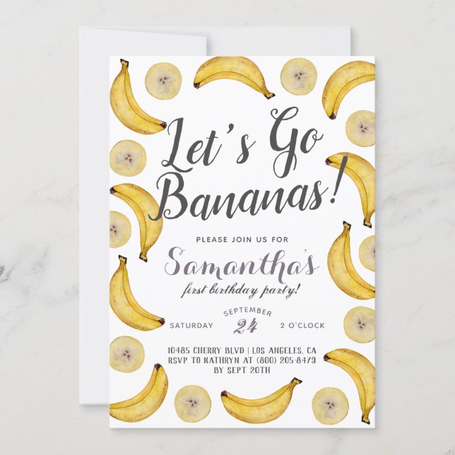 Let's Go Bananas Birthday Invitation (Front)