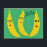LET'S GO BANANAS Funny Cute Whimsical Party Custom Postcard<br><div class="desc">Check out this sweet and colorful art, hand made by me for you! Perfect for a birthday party invitation, a new years celebration or any time when you want to encourage wild festivities! Feel free to add your own text or change the colors. Visit my shop for more or let...</div>