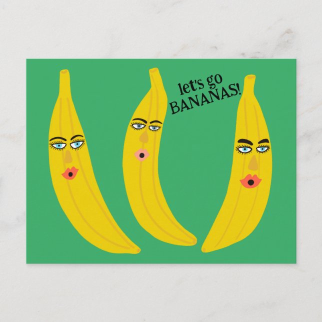 LET'S GO BANANAS Funny Cute Whimsical Party Custom Postcard (Front)