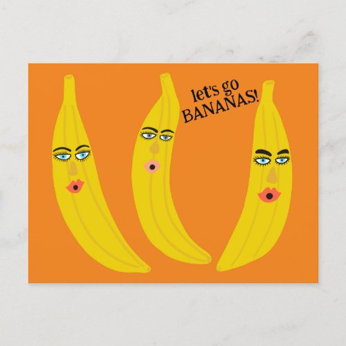 LETS GO BANANAS Funny Cute Whimsical Party Custom Postcard