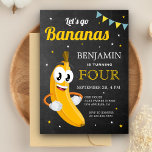 Let's Go Bananas Kids Birthday Party Invitation<br><div class="desc">Amaze your guests with this unique theme birthday party invitation featuring a smiling banana with modern typography against a chalkboard background. Simply add your event details on this easy-to-use template to make it a one-of-a-kind invitation. Flip the card over to reveal an elegant stripes pattern on the back of the...</div>