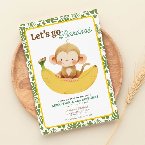 lets go bananas our little monkey birthday invitation