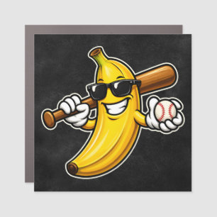 Lets Go Bananas Retro Baseball Banana Funny Car Magnet