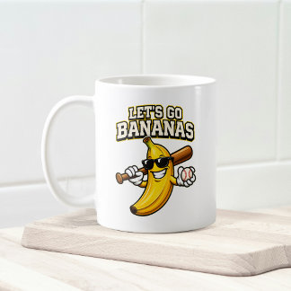 Lets Go Bananas Retro Baseball Banana Funny Coffee Mug