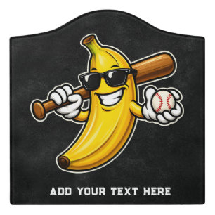 Lets Go Bananas Retro Baseball Banana Funny Door Sign