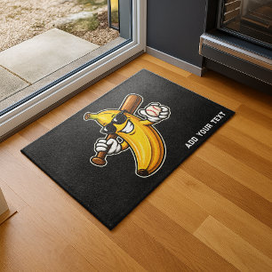 Lets Go Bananas Retro Baseball Banana Funny Doormat