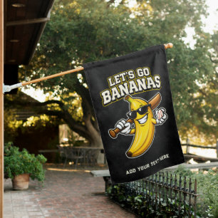 Lets Go Bananas Retro Baseball Banana Funny House Flag