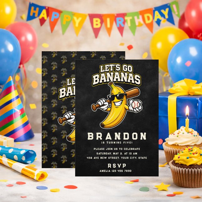 Lets Go Bananas Retro Baseball Banana Funny Invitation (Creator Uploaded)